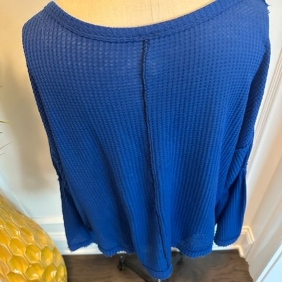 We the Free by Free People Blue Waffle knit Bell Sleeve Top - Picture 6 of 11
